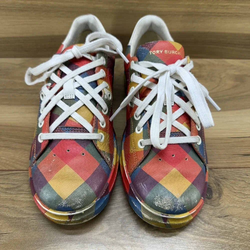 Tory Burch Howell Court Sneakers Womens 5 M Printed Leather Multi Low Top